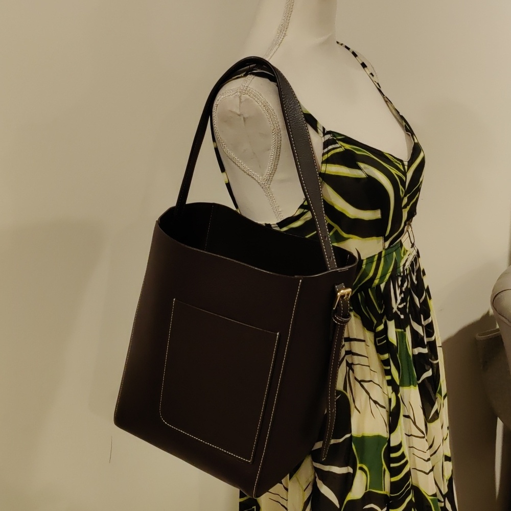 New!J.McLaughlin Zaina Pebble Grain Leather Brown Bucket Bag Y2K Hobo Elevated - Picture 15 of 16